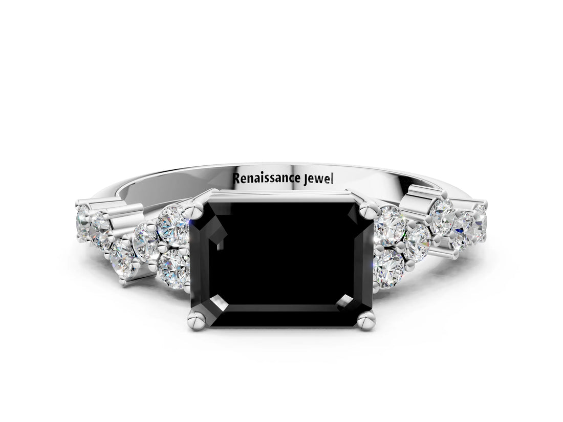 White gold Fancy Black Emerald Cut Diamond Cluster Pavé Band with Four-Prong Setting_3