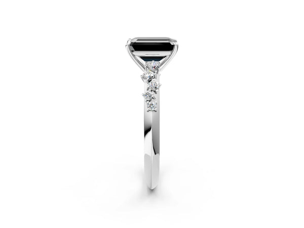 Platinum Emerald Cut Graduated Cluster Engagement Ring Setting for Black Center