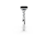 White gold Fancy Black Emerald Cut Diamond Cluster Side Stone Solitaire Ring with Prong Setting_50