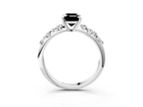 White gold Fancy Black Emerald Cut Diamond Cluster Side Stone Solitaire Ring with Prong Setting_51