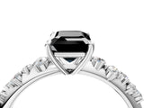 White gold Fancy Black Emerald Cut Diamond Cluster Side Stone Solitaire Ring with Prong Setting_52