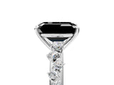 White gold Fancy Black Emerald Cut Diamond Cluster Side Stone Solitaire Ring with Prong Setting_53