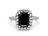 White gold Fancy Black Emerald Cut Diamond Cushion Halo Ring with Pavé Band_12