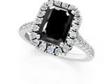 White gold Fancy Black Emerald Cut Diamond Cushion Halo Ring with Pavé Band_13