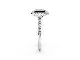 White gold Fancy Black Emerald Cut Diamond Cushion Halo Ring with Pavé Band_14