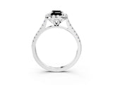 White gold Fancy Black Emerald Cut Diamond Cushion Halo Ring with Pavé Band_15