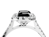 White gold Fancy Black Emerald Cut Diamond Cushion Halo Ring with Pavé Band_16
