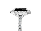 White gold Fancy Black Emerald Cut Diamond Cushion Halo Ring with Pavé Band_17
