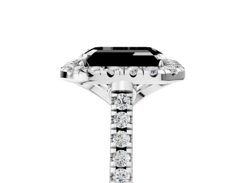 White gold Fancy Black Emerald Cut Diamond Cushion Halo Ring with Pavé Band_17