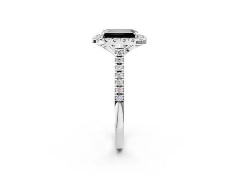 White gold Fancy Black Emerald Cut Diamond Cushion Halo Ring with Pavé Band_2