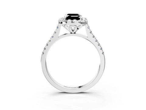 White gold Fancy Black Emerald Cut Diamond Cushion Halo Ring with Pavé Band_3