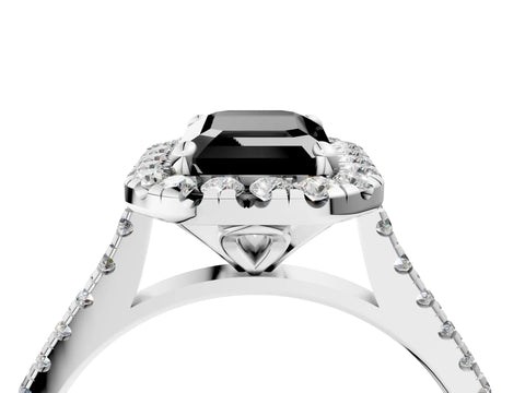 White gold Fancy Black Emerald Cut Diamond Cushion Halo Ring with Pavé Band_4