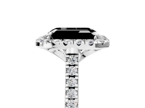 White gold Fancy Black Emerald Cut Diamond Cushion Halo Ring with Pavé Band_5