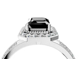White gold Fancy Black Emerald Cut Diamond Double Halo Ring with Split Shank and Four-Prong Setting_4