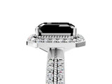 White gold Fancy Black Emerald Cut Diamond Double Halo Ring with Split Shank and Four-Prong Setting_5