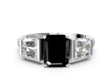 White gold Fancy Black Emerald Cut Diamond Engagement Ring with Baguette Side Stones and Channel Set Band_24