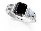 White gold Fancy Black Emerald Cut Diamond Engagement Ring with Baguette Side Stones and Channel Set Band_25