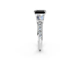 White gold Fancy Black Emerald Cut Diamond Engagement Ring with Baguette Side Stones and Channel Set Band_26
