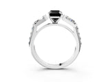 White gold Fancy Black Emerald Cut Diamond Engagement Ring with Baguette Side Stones and Channel Set Band_27
