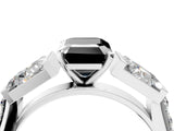 White gold Fancy Black Emerald Cut Diamond Engagement Ring with Baguette Side Stones and Channel Set Band_28