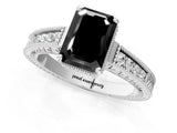 White gold Fancy Black Emerald Cut Diamond Engagement Ring with Milgrain Channel Set Band and Prong Setting_1