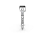 White gold Fancy Black Emerald Cut Diamond Engagement Ring with Milgrain Channel Set Band and Prong Setting_2