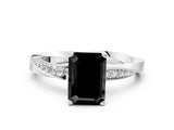 White gold Fancy Black Emerald Cut Diamond Engagement Ring with Side Stone Accents and Four-Prong Setting_24