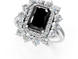 White gold Fancy Black Emerald Cut Diamond Floral Double Halo Engagement Ring with Prong Setting_2