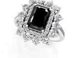 White gold Fancy Black Emerald Cut Diamond Floral Double Halo Engagement Ring with Prong Setting_37