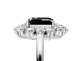 White gold Fancy Black Emerald Cut Diamond Floral Double Halo Engagement Ring with Prong Setting_41
