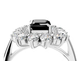 White gold Fancy Black Emerald Cut Diamond Floral Double Halo Engagement Ring with Prong Setting_4
