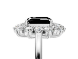 White gold Fancy Black Emerald Cut Diamond Floral Double Halo Engagement Ring with Prong Setting_5