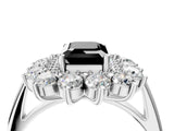 White gold Fancy Black Emerald Cut Diamond Floral Double Halo Engagement Ring with Prong Setting_88