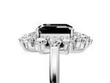 White gold Fancy Black Emerald Cut Diamond Floral Double Halo Engagement Ring with Prong Setting_89