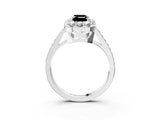 White gold Fancy Black Emerald Cut Diamond Floral Halo Ring with Pavé Band and Prong Setting_10