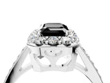 White gold Fancy Black Emerald Cut Diamond Floral Halo Ring with Pavé Band and Prong Setting_11