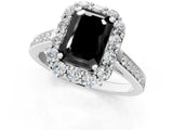 White gold Fancy Black Emerald Cut Diamond Floral Halo Ring with Pavé Band and Prong Setting_8