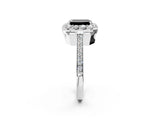 White gold Fancy Black Emerald Cut Diamond Floral Halo Ring with Pavé Band and Prong Setting_9