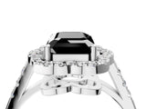 White gold Fancy Black Emerald Cut Diamond Floral Halo Split Shank Prong Setting Ring_4
