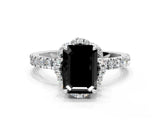 White gold Fancy Black Emerald Cut Diamond Halo Pave Band with Four-Prong Setting_3