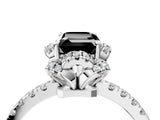 White gold Fancy Black Emerald Cut Diamond Halo Pave Band with Four-Prong Setting_7