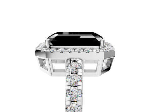 White gold Fancy Black Emerald Cut Diamond Halo Ring with Pavé Band and Four-Prong Setting_5