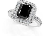 White gold Fancy Black Emerald Cut Diamond Halo Ring with Pavé Band and Prong Setting_13