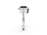 White gold Fancy Black Emerald Cut Diamond Halo Ring with Pavé Band and Prong Setting_14