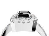 White gold Fancy Black Emerald Cut Diamond Halo Ring with Pavé Band and Prong Setting_16
