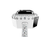 White gold Fancy Black Emerald Cut Diamond Halo Ring with Pavé Band and Prong Setting_17