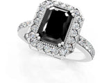 White gold Fancy Black Emerald Cut Diamond Halo Ring with Pavé Band and Prong Setting_1