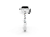 White gold Fancy Black Emerald Cut Diamond Halo Ring with Pavé Band and Prong Setting_2