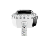 White gold Fancy Black Emerald Cut Diamond Halo Ring with Pavé Band and Prong Setting_5