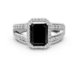 White gold Fancy Black Emerald Cut Diamond Halo Ring with Split Shank Pavé Band and Four-Prong Setting_12